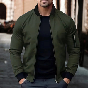 Chaqueta Bomber Azul Marino para Hombre, Corte Ajustado, Marca Mego Industry, con Cierre, Patrón Geométrico, Casual, Resistente al Viento, Transpirable, de Lona, para Otoño - Product Image 2