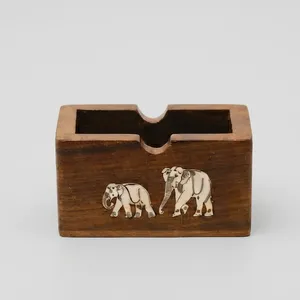 Acacia Wood Storage Box Rectangle Shape <b>Elephant</b> Engraving Eco-Friendly Table Top Organizer Small Capacity Opened Cover - Product Image 2