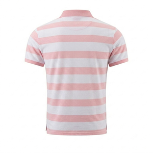 Chemises polo homme en tricot personnalisées, rayures blanches et roses, manches courtes, respirantes, séchage rapide, style streetwear, pour le golf. - Product Image 2