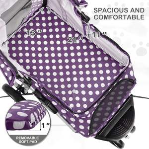 TH-PPS-096 Smooth <b>Rolling</b> Pet Stroller with <b>Foam</b> Grip Handle Custom Print Cabin and Lockable Wheels - Product Image 3