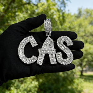 Iced Out Baguette Cut Moissanite Letter Name <b>Pendant</b> Channel Setting 925 <b>Silver</b> Hip Hop Style Jewelry Custom <b>Initial</b> <b>Pendant</b> - Product Image 2