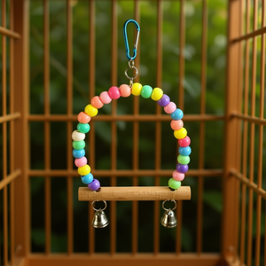 Juguete Acrílico para Pájaros Yommy de 18 cm, Percha con Cuentas y Campanas para Accesorios de Jaula - Product Image 3