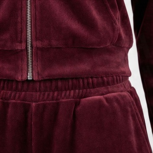 Conjunto de Sudadera con Capucha y Cremallera de Terciopelo para Mujer, Color Sólido, Corte Holgado, por Encima de la Rodilla, 2 Piezas, Ropa Casual de Otoño - Product Image 5