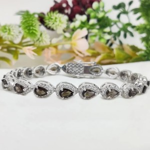 Smokey Quartz Gold Plated 925 Sterling Silver <b>Charm</b> Bracelet Brown Crystal Handmade Elegant Luxury Jewelry for Women - Product Image 1