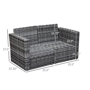 Set Divano da Esterno in Rattan PE a 2 Pezzi per Villa con Braccioli Curvi, Cuscini Grigi Impermeabili e Materiale in Corda Resistente - Product Image 3