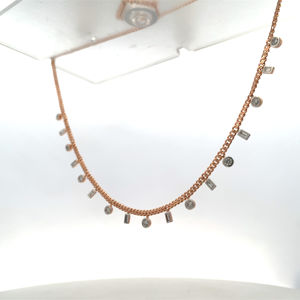 Cadena de Oro Rosa de 18K con Diamantes Reales - Collar con Dijes de Diamantes Naturales Certificados por IGI, Corte Baguette y Redondo - Product Image 4