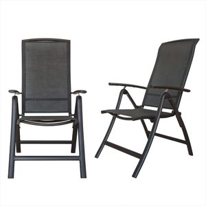 Set di 2 Sedie Pieghevoli da Patio con Telaio in Alluminio, Schienale Alto Regolabile e Telaio Reclinabile per Pranzo all'Aperto - Product Image 1