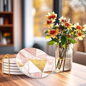 Luxury <b>Marble</b> Pattern Coaster <b>Set</b> with Gold Metal Holder Round Drink Coasters for <b>Coffee</b> <b>Table</b> Dining Home Decor - Product Image 3