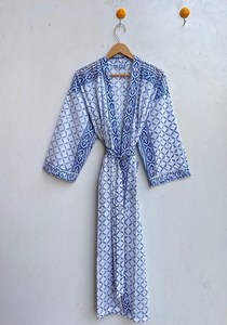 Bata Kimono con Estampado de Dibujos Animados para Mujer, Suave y Transpirable, de Algodón, para Verano, Hecha a Mano, ODM, Cuello en V, Cintura Elástica, Largo hasta la Rodilla - Product Image 4