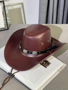 Premium Style Leather Cowboy <b>Hats</b> Men Women Adjustable Size Customized Cowboy <b>Hats</b> - Product Image 1