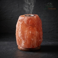 Natural Himalayan Rock Salt Aroma Oil Diffuser Lamp Handcrafted Essential Oil Burner Night Light with Wooden Base for Spa