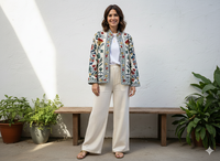 Blouson Bomber en Velours Brodé Suzani Tricoté à la Main, Style Ethnique Bohème, Hiver Matelassé Réversible, Écologique, en Laine à Motifs Lettres