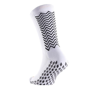 OEM/ODM White Crew Athletic <b>Socks</b> with Black Zigzag Pattern and Anti-Slip Grip Pads for <b>Running</b> and Gym Use Athletic Grip <b>Socks</b> - Product Image 1
