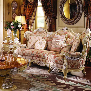 Ensemble de canapés de salon de villa de luxe en bois de mahogany massif doré, design français, sculpté à la main, rembourré et capitonné - Product Image 3