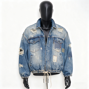 Nouvelle veste en jean bleu délavé de haute qualité pour homme, coupe décontractée, avec logo personnalisé, style déchiré - Product Image 1