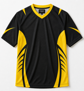 FURAT LEATHERS Camiseta de Fútbol Unisex Negra y Morada con Cuello en V, Manga Corta, Absorbente de Humedad, Estampado Sublimado, Corte Regular - Product Image 2