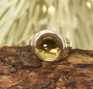 Bague en citrine naturelle |   Bague en argent sterling 925 avec cristal rond cabochon - Product Image 1
