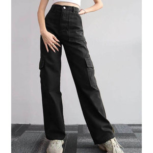 Wearpex Multi 6 <b>Pocket</b> Cotton Mid Waisted Mujer Ladies Khaki <b>Black</b> Wholesale Casual Streetwear Drawstring Flare Breathable Pants - Product Image 3