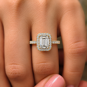 Emerald Cut Lab Created Diamond Halo <b>Ring</b> | 1.70 Carat Total Weight | 14K Gold Bridal Engagement <b>Ring</b> - Product Image 2