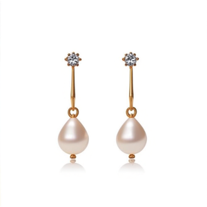 18K Gold Plated Pearl and Diamond Drop Stud Earrings for Party and Gift - Product Image 2