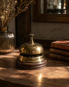 <b>Brass</b> Hotel Reception <b>Bell</b> with Wooden Base Classic Push Button Service <b>Bell</b> Countertop Desk <b>Bell</b> for Restaurant Office Home - Product Image 5