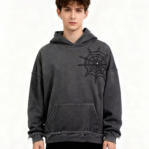 Sudadera con Capucha para Hombre, Diseño de Telaraña Gris, Estilo Casual para Otoño, Corte Regular, Tejido de Algodón, Logotipo en la Parte Delantera - Product Image 5