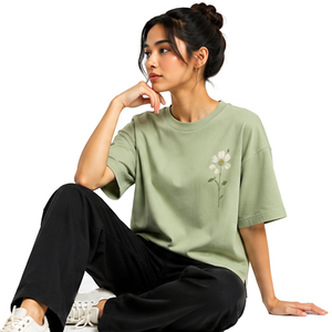 Premium Womens Boxy Fit T Shirt Custom Cotton Short Sleeve Casual Streetwear Tee Wholesale OEM ODM Private Label Apparel Boxy - Product Image 5