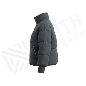 Women's Quilted Jacket Black Full Sleeve Stand Collar Zipper Closure Winter Thick Polyester Filling Short Length - Product Image 3