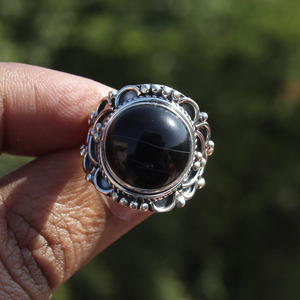 Round Black Onyx Ring 925 Sterling Silver Handmade Gemstone everyday Ring For Women's - Product Image 4
