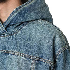 Sudadera con Capucha Extra Grande de Felpa, con Logotipo Personalizado, Estilo Vaquero, Ecológica, para Hombre, Lavado Vintage, Azul, 100% Algodón, Superventas - Product Image 6
