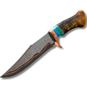 Couteau de chasse à lame fixe en acier Damas artisanal de qualité supérieure avec manche en bois de burl et garde en laiton, personnalisable OEM, garantie de 3 ans - Product Image 5