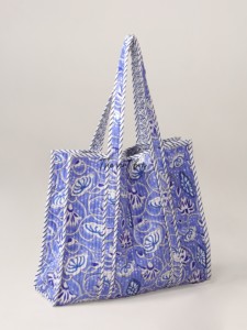 OEM Assorted Blue Indigo Floral Quilted Cotton Tote <b>Bag</b> - Eco-Friendly <b>Boho</b> Reusable Shopper - Product Image 1