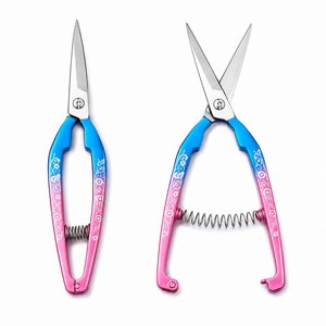 Professional Hairdressing <b>Scissors</b> Stainless Steel Sharp Blade Right Handed Long Handle Pink Blue Gradient <b>Floral</b> Design - Product Image 1