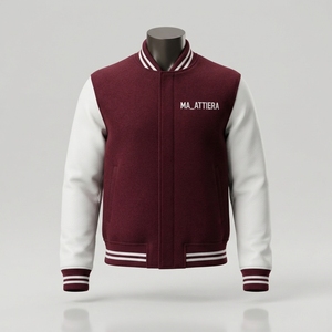 Chaqueta Blanca y Marrón para Hombre, Estilo Preppy, Logotipo Bordado, Cierre de Cremallera Frontal, Corte Regular, Ropa de Otoño - Product Image 1