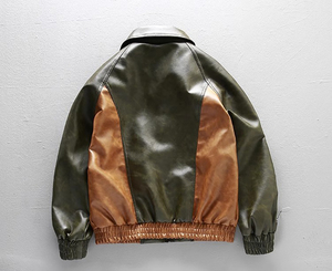 Blouson bomber en cuir PU pour homme, à blocs de couleur, manches longues, coupe-vent, style automne - Product Image 2