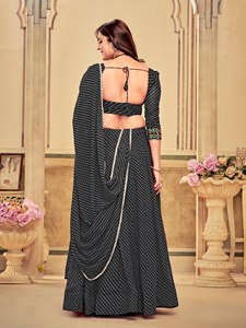 NUEVA COLECCIÓN MODERNA NAVRATRI DE LEHENGA, TELAS COMPLETAMENTE CONFECCIONADAS, GEORGETTE ESTAMPADO, TRABAJO ARTESANAL, PARA BODA, 42 PULGADAS DE LARGO, 44 PULGADAS DE ANCHO - Product Image 3