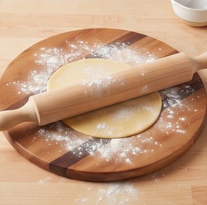 Tabla de cortar redonda de madera con orificio para colgar, bloque de corte bicolor para cocina - Product Image 2