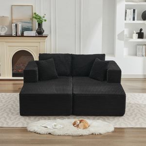 Divano sezionale Cloud 106 \ "moderno divano modulare con sedile profondo doppio Chaise longue nero peluche tessuto a coste senza soggiorno - Product Image 3