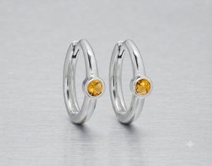 Pendientes Huggie de Plata de Ley 925 con Citrino Engastado en Bisel, Joyería Clásica para Mujer, Pendientes de Moda de Aleación - Product Image 1