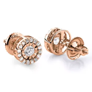 Boucles d'oreilles clous EtherStar 0,50 ct en diamant de laboratoire certifié IGI, plaqué or de luxe, pavé halo, fermoir à vis pour femme - Product Image 1