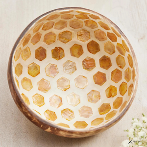 Handmade Coconut Bowl Set With Mother Of Pearl <b>Bee</b> Hive Pattern Durable, Lightweight, Safe For Food Serving, Home Decor and <b>Gift</b> - Product Image 3