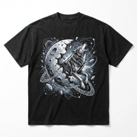 T-shirt noir épais pour homme avec motif graphique personnalisé Aigle Cyberpunk et bouclier Mecha, style futuriste