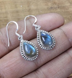 Amazing Renewal Moonstone 4X6mm Pyramid Shape Brass Vintage IGI Certified Dangle Earring Engagement Gift - Product Image 4