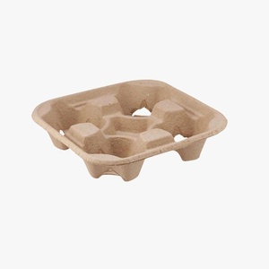 Plateau porte-gobelets en pulpe moulée écologique pour café glacé, lot de 4, support jetable pour boissons à emporter, avec logo et impression personnalisés, emballage extérieur - Product Image 1