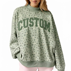 Sudadera Personalizada con Estampado Floral, Cuello Redondo, Manga Larga, Estilo Otoñal, Decoración con Letras, Cuello Simulado para Mujer - Product Image 3