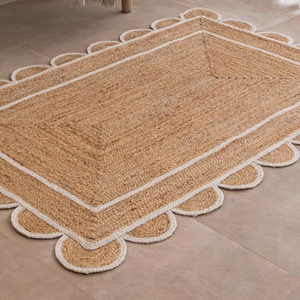 Tapis en jute à bordure festonnée blanche, tapis tressé naturel fait main pour entrée, couloir, chambre, décoration de maison de style farmhouse et bohème - Product Image 4