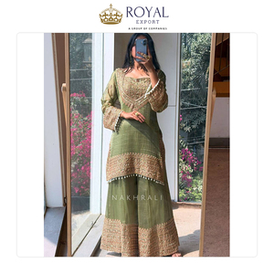 Nouvelle collection de vêtements traditionnels indiens, robe en soie Fandy lourde, ensemble Sharara pour les fêtes et les occasions spéciales - Product Image 4