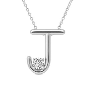 Collier pendentif lettre J en or 10k/14k au design original, avec diamant de laboratoire certifié GRA, taille minimaliste, unisexe - Product Image 1