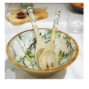 Bol à fruits au design moderne et unique, bol en bois pour dattes avec cuillère, finition émaillée, bol de service rond pour salade et mélange - Product Image 6