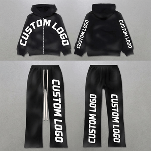 Conjunto Deportivo Unisex con Logotipo Personalizado, Chaqueta con Capucha, Pantalones Deportivos Anchos, Estilo Urbano, Ropa de Otoño, Pantalones Largos con Cordón Ajustable - Product Image 1